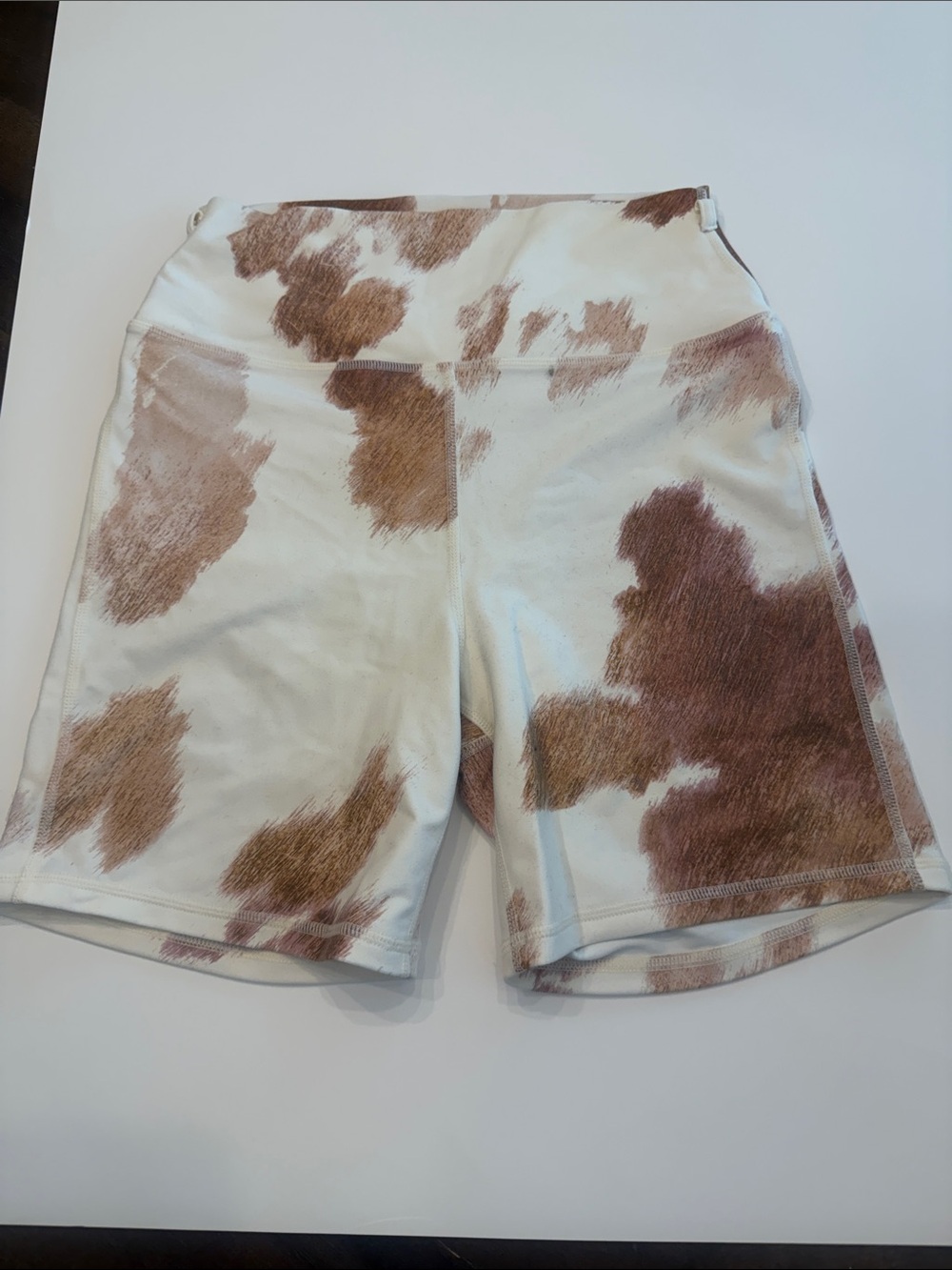 WeWoreWhat Brown and White Cow Print High-Rise Bike Shorts